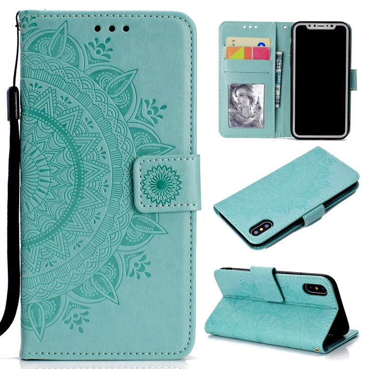 For iPhone X / XS Totem Flower Embossed Horizontal Flip TPU + PU Leather Case with Holder & Card Slots & Wallet