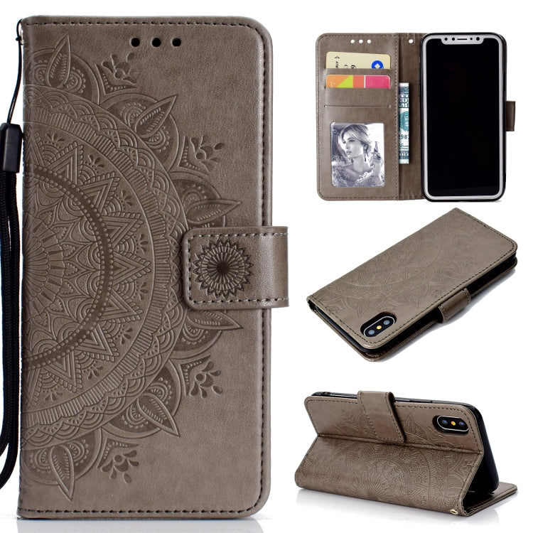 For iPhone X / XS Totem Flower Embossed Horizontal Flip TPU + PU Leather Case with Holder & Card Slots & Wallet