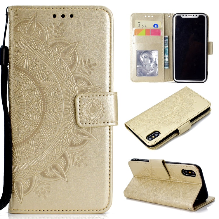 For iPhone X / XS Totem Flower Embossed Horizontal Flip TPU + PU Leather Case with Holder & Card Slots & Wallet
