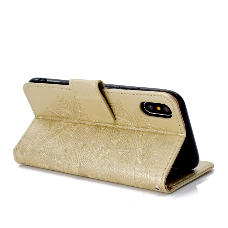 For iPhone X / XS Totem Flower Embossed Horizontal Flip TPU + PU Leather Case with Holder & Card Slots & Wallet