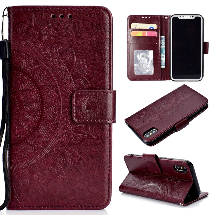 For iPhone X / XS Totem Flower Embossed Horizontal Flip TPU + PU Leather Case with Holder & Card Slots & Wallet