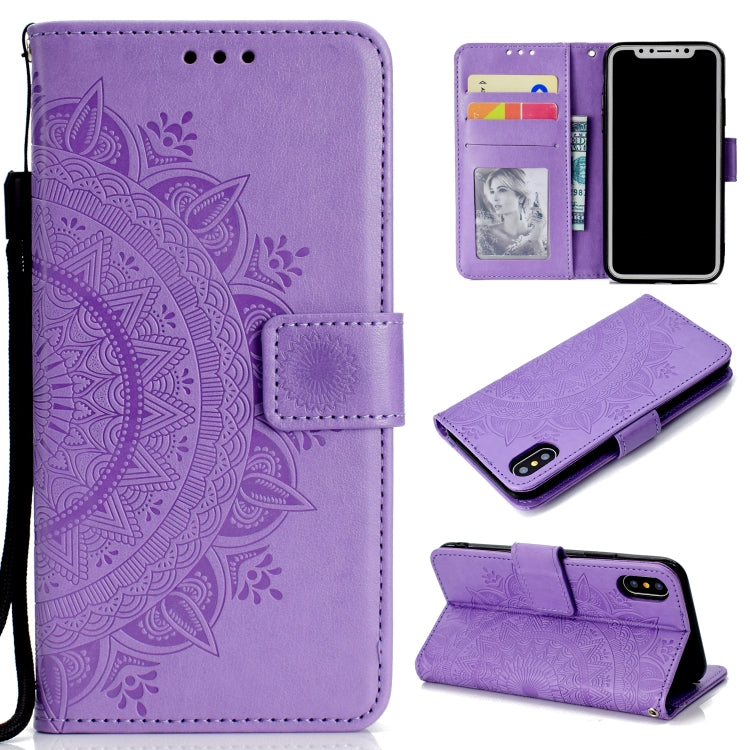 For iPhone X / XS Totem Flower Embossed Horizontal Flip TPU + PU Leather Case with Holder & Card Slots & Wallet