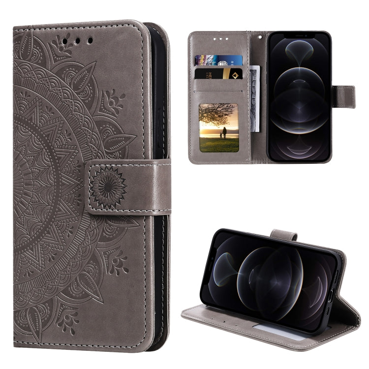 For iPhone 12 / 12 Pro Totem Flower Embossed Horizontal Flip TPU + PU Leather Case with Holder & Card Slots & Wallet
