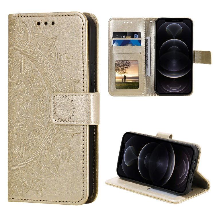 For iPhone 12 / 12 Pro Totem Flower Embossed Horizontal Flip TPU + PU Leather Case with Holder & Card Slots & Wallet