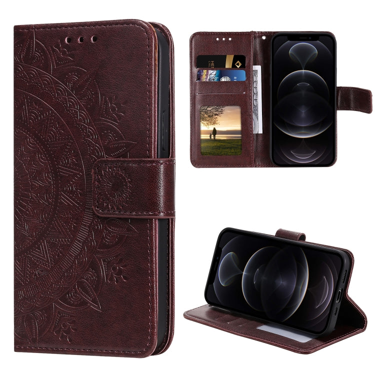 For iPhone 12 / 12 Pro Totem Flower Embossed Horizontal Flip TPU + PU Leather Case with Holder & Card Slots & Wallet