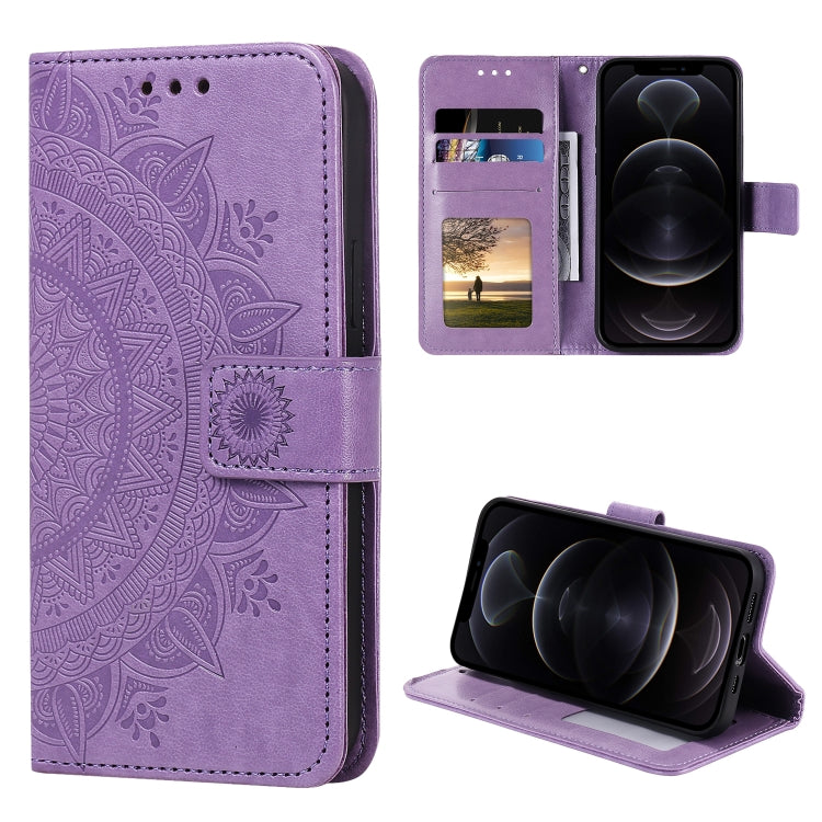 For iPhone 12 / 12 Pro Totem Flower Embossed Horizontal Flip TPU + PU Leather Case with Holder & Card Slots & Wallet
