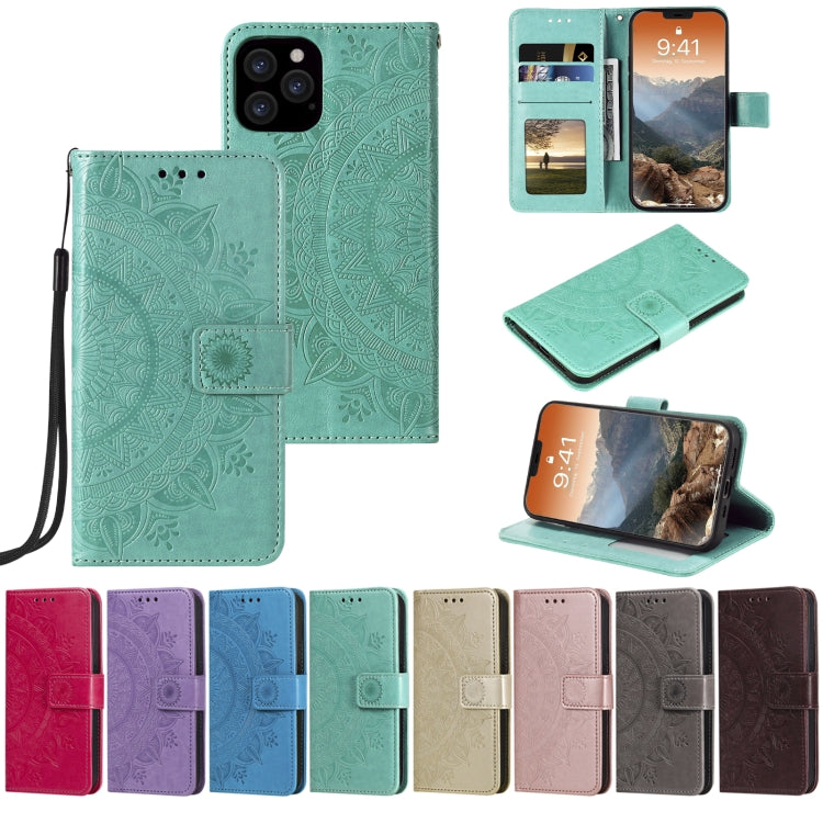 For iPhone 12 / 12 Pro Totem Flower Embossed Horizontal Flip TPU + PU Leather Case with Holder & Card Slots & Wallet
