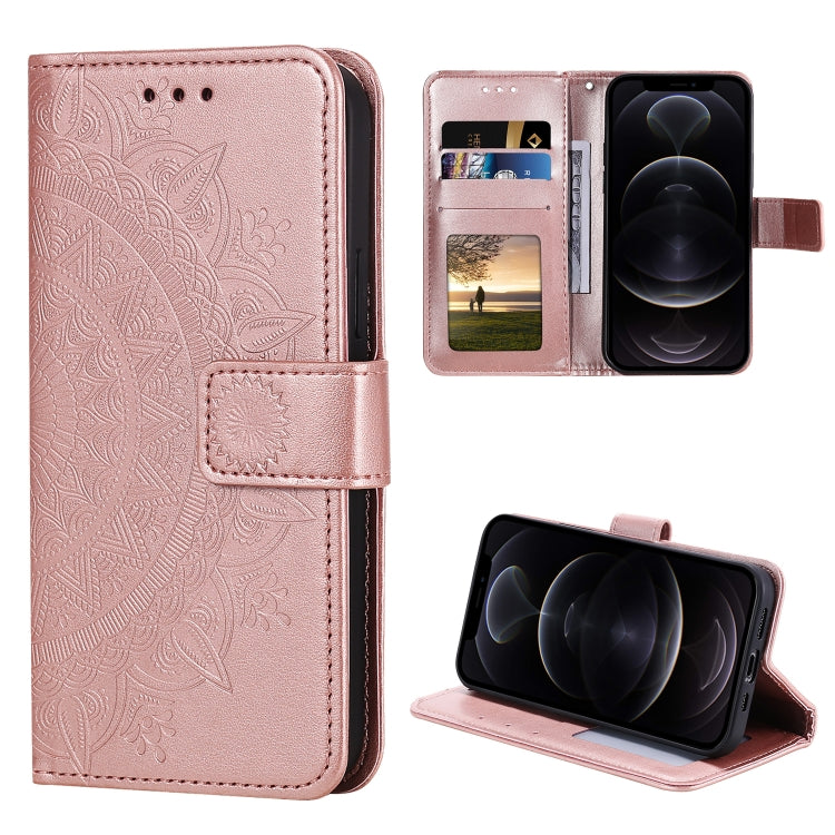 For iPhone 12 / 12 Pro Totem Flower Embossed Horizontal Flip TPU + PU Leather Case with Holder & Card Slots & Wallet