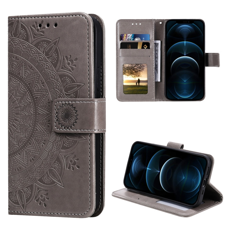 For iPhone 12 Pro Max Totem Flower Embossed Horizontal Flip TPU + PU Leather Case with Holder & Card Slots & Wallet