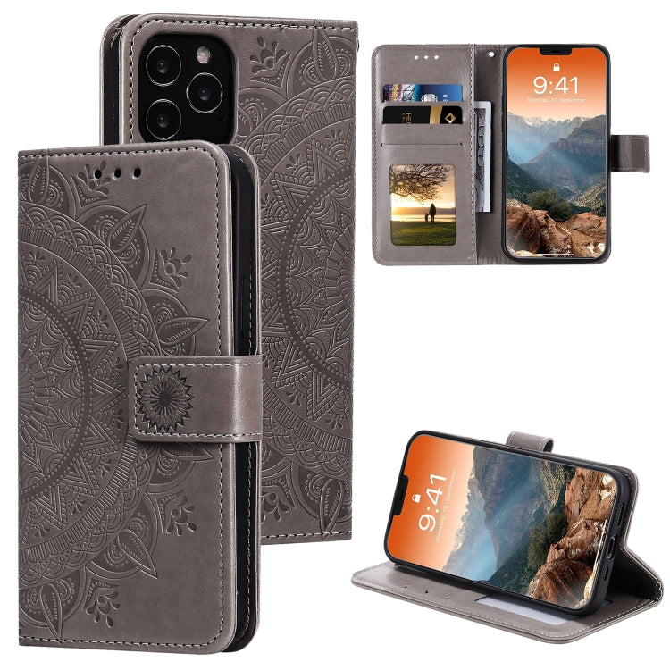 For iPhone 12 Pro Max Totem Flower Embossed Horizontal Flip TPU + PU Leather Case with Holder & Card Slots & Wallet