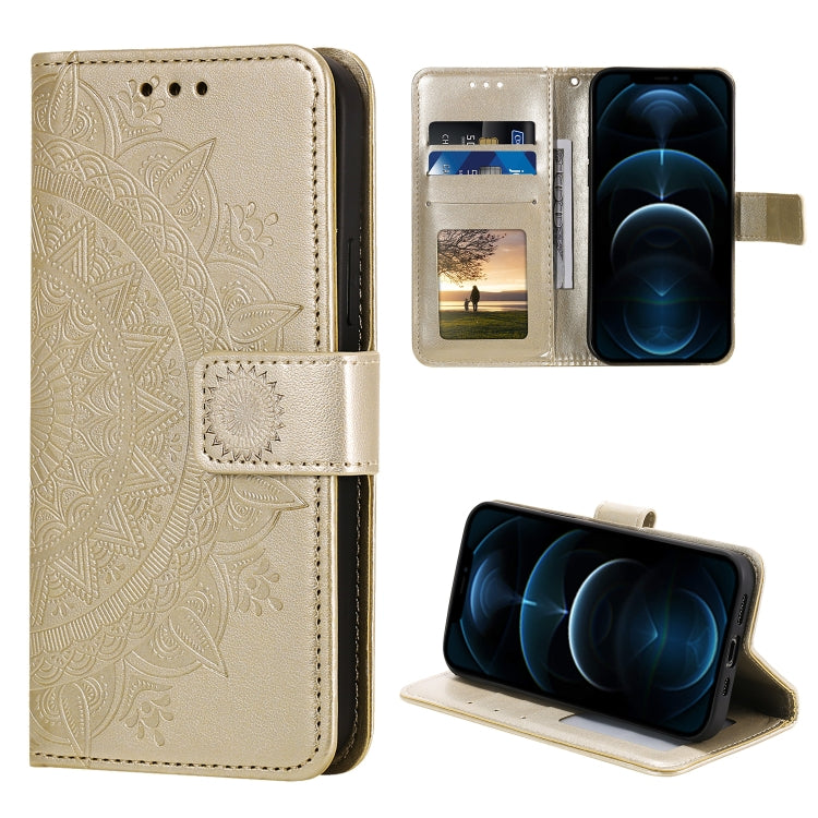 For iPhone 12 Pro Max Totem Flower Embossed Horizontal Flip TPU + PU Leather Case with Holder & Card Slots & Wallet