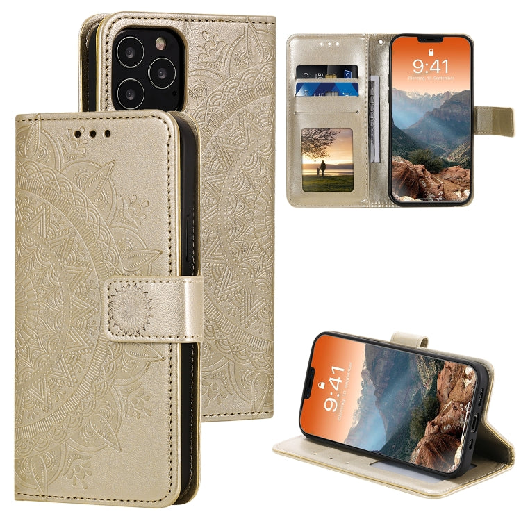 For iPhone 12 Pro Max Totem Flower Embossed Horizontal Flip TPU + PU Leather Case with Holder & Card Slots & Wallet