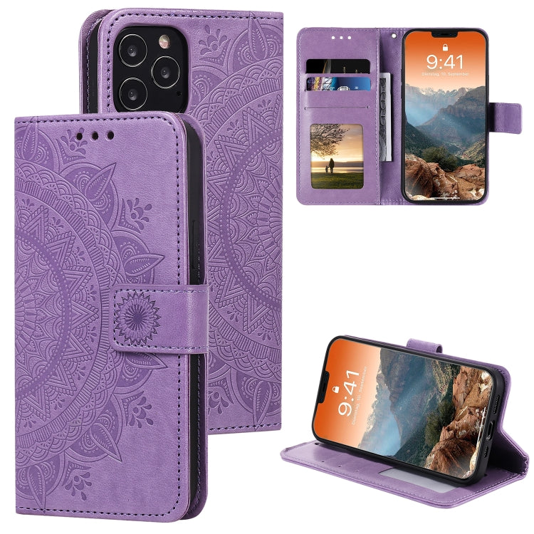 For iPhone 12 Pro Max Totem Flower Embossed Horizontal Flip TPU + PU Leather Case with Holder & Card Slots & Wallet