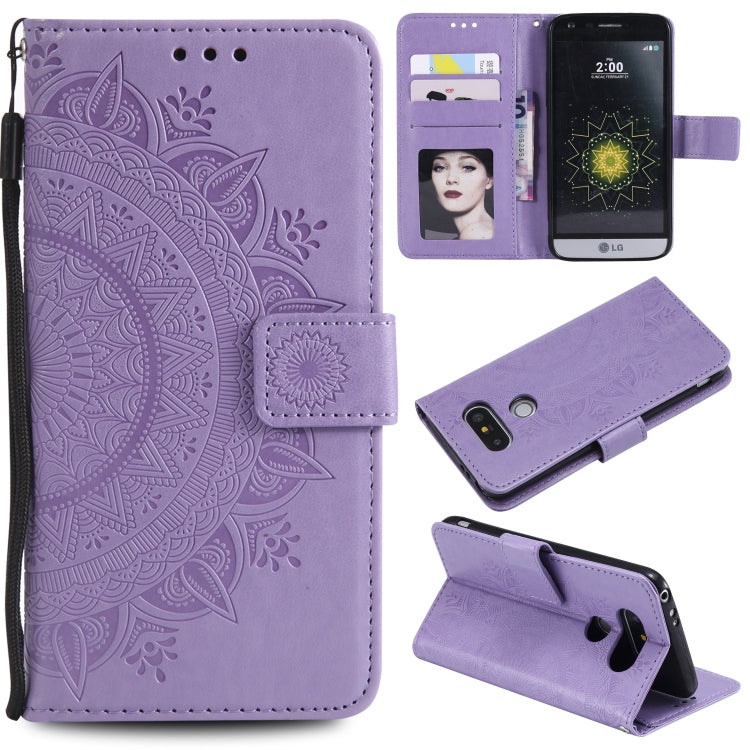 For LG K50 / Q60 Totem Flower Embossed Horizontal Flip TPU + PU Leather Case with Holder & Card Slots & Wallet