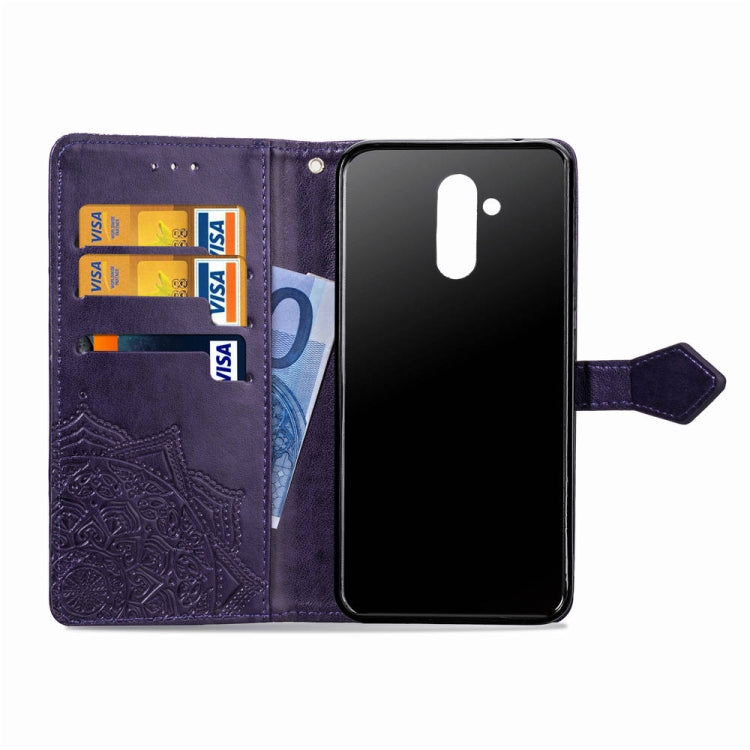 For Huawei Mate 20 Lite Halfway Mandala Embossing Pattern Horizontal Flip Leather Case with Holder & Card Slots & Wallet & Lanyard