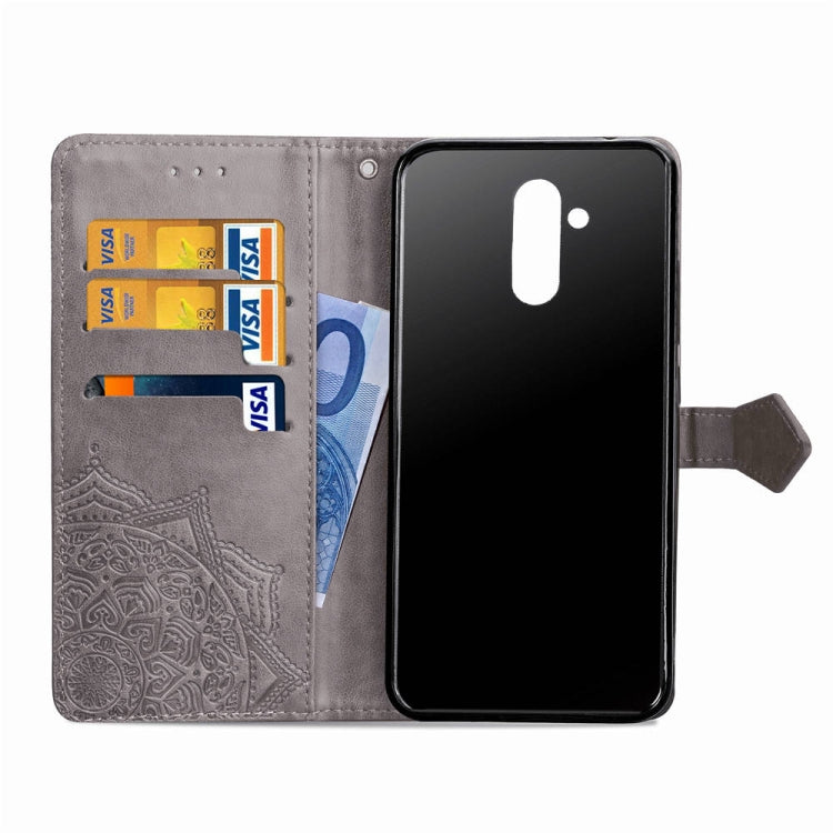 For Huawei Mate 20 Lite Halfway Mandala Embossing Pattern Horizontal Flip Leather Case with Holder & Card Slots & Wallet & Lanyard