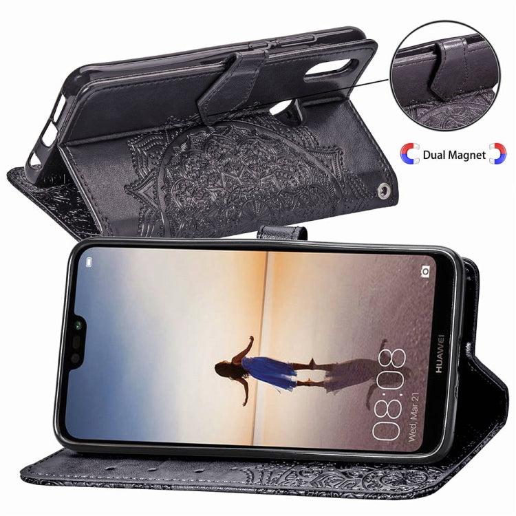For Huawei P20 Lite Halfway Mandala Embossing Pattern Horizontal Flip Leather Case with Holder & Card Slots & Wallet & Lanyard