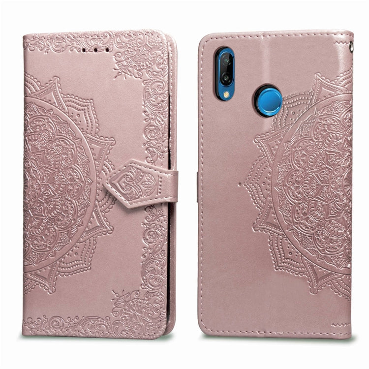 For Huawei P20 Lite Halfway Mandala Embossing Pattern Horizontal Flip Leather Case with Holder & Card Slots & Wallet & Lanyard