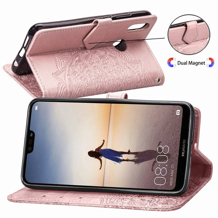 For Huawei P20 Lite Halfway Mandala Embossing Pattern Horizontal Flip Leather Case with Holder & Card Slots & Wallet & Lanyard