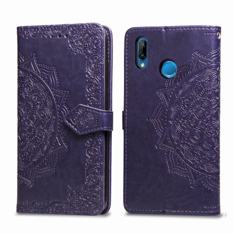For Huawei P20 Lite Halfway Mandala Embossing Pattern Horizontal Flip Leather Case with Holder & Card Slots & Wallet & Lanyard