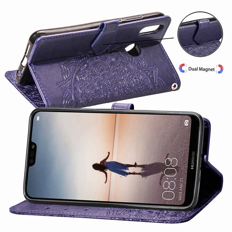 For Huawei P20 Lite Halfway Mandala Embossing Pattern Horizontal Flip Leather Case with Holder & Card Slots & Wallet & Lanyard