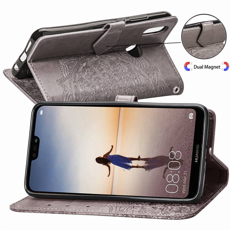 For Huawei P20 Lite Halfway Mandala Embossing Pattern Horizontal Flip Leather Case with Holder & Card Slots & Wallet & Lanyard
