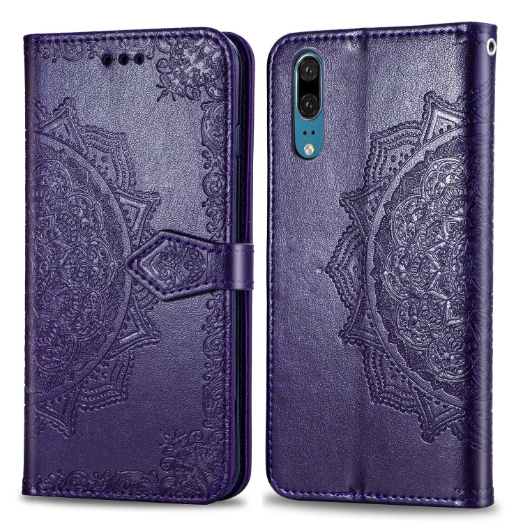 For Huawei P20 Halfway Mandala Embossing Pattern Horizontal Flip Leather Case with Holder & Card Slots & Wallet & Lanyard
