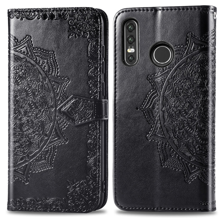 For Huawei P30 Lite Halfway Mandala Embossing Pattern Horizontal Flip Leather Case with Holder & Card Slots & Wallet & Lanyard