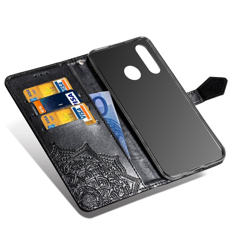 For Huawei P30 Lite Halfway Mandala Embossing Pattern Horizontal Flip Leather Case with Holder & Card Slots & Wallet & Lanyard