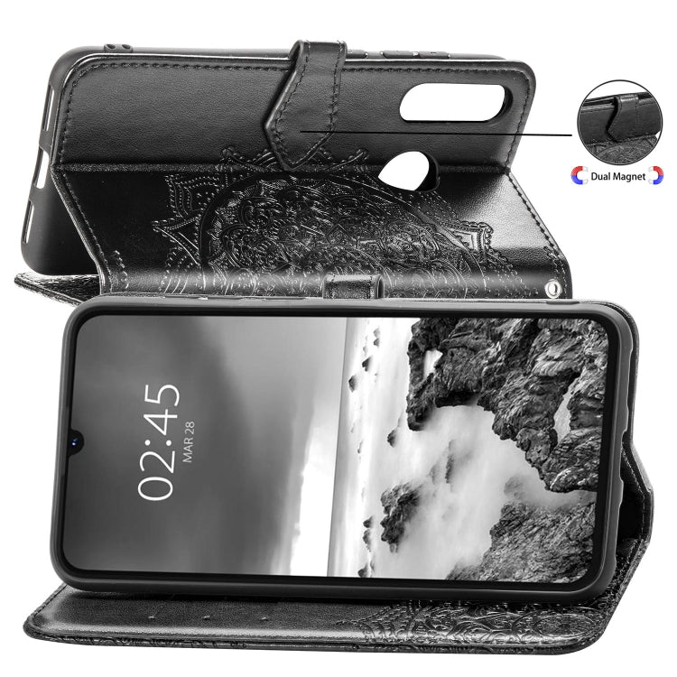 For Huawei P30 Lite Halfway Mandala Embossing Pattern Horizontal Flip Leather Case with Holder & Card Slots & Wallet & Lanyard