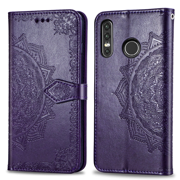 For Huawei P30 Lite Halfway Mandala Embossing Pattern Horizontal Flip Leather Case with Holder & Card Slots & Wallet & Lanyard