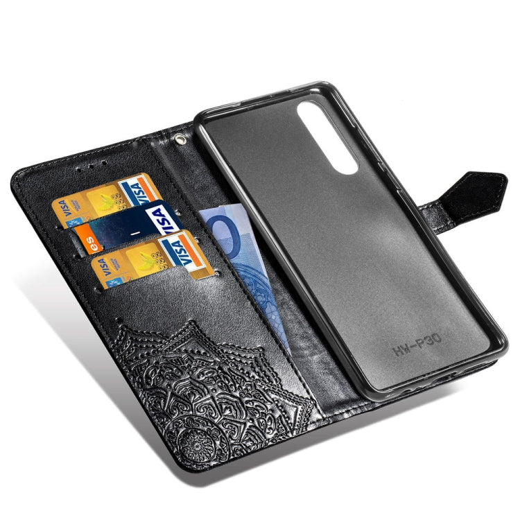 For Huawei P30 Halfway Mandala Embossing Pattern Horizontal Flip Leather Case with Holder & Card Slots & Wallet & Lanyard