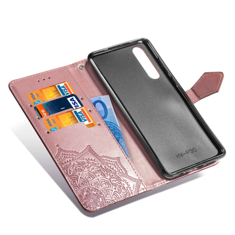 For Huawei P30 Halfway Mandala Embossing Pattern Horizontal Flip Leather Case with Holder & Card Slots & Wallet & Lanyard