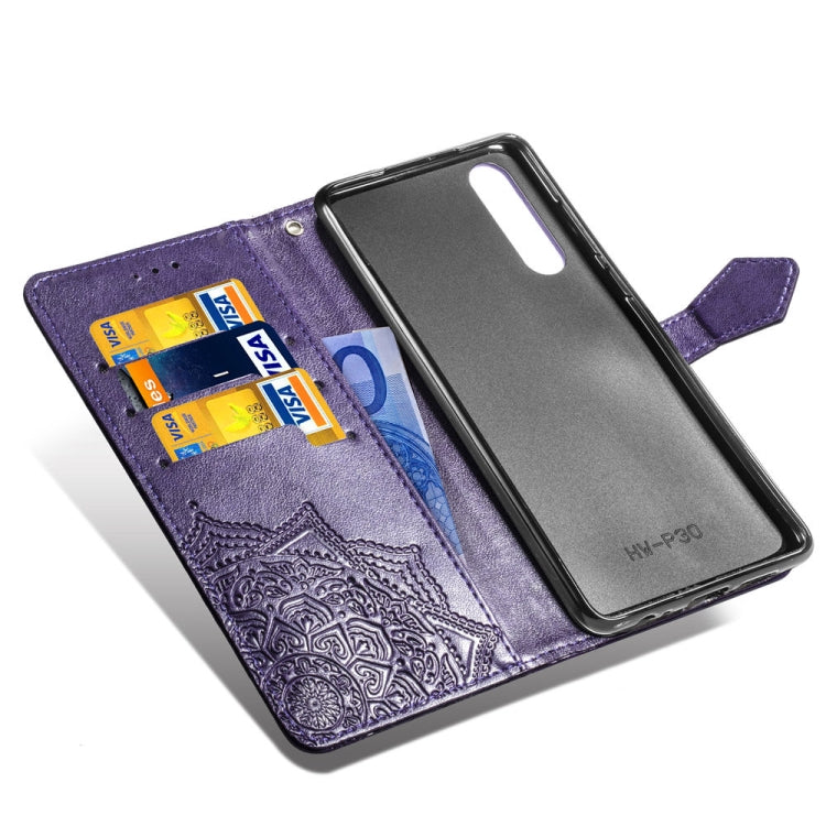 For Huawei P30 Halfway Mandala Embossing Pattern Horizontal Flip Leather Case with Holder & Card Slots & Wallet & Lanyard