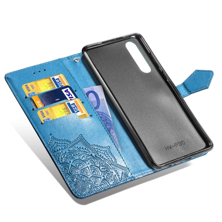 For Huawei P30 Halfway Mandala Embossing Pattern Horizontal Flip Leather Case with Holder & Card Slots & Wallet & Lanyard