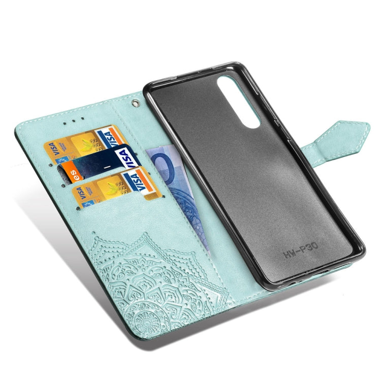 For Huawei P30 Halfway Mandala Embossing Pattern Horizontal Flip Leather Case with Holder & Card Slots & Wallet & Lanyard