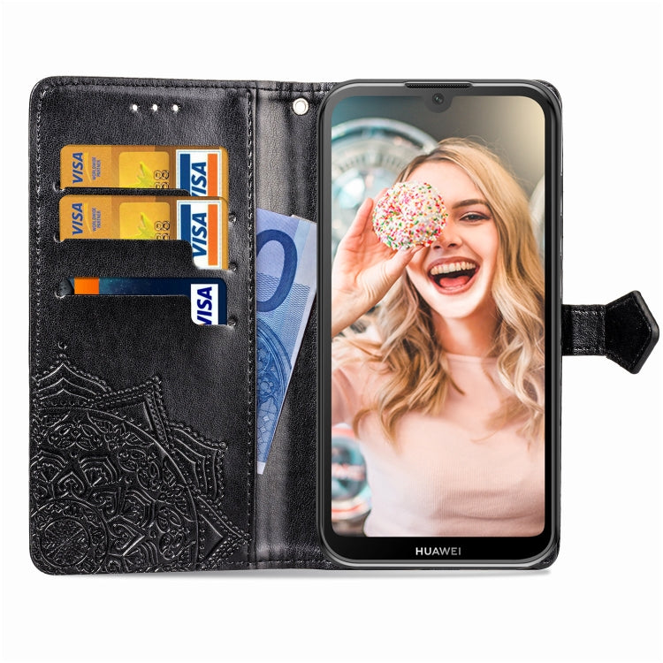 For Huawei Y5 (2019) Halfway Mandala Embossing Pattern Horizontal Flip Leather Case with Holder & Card Slots & Wallet & Lanyard