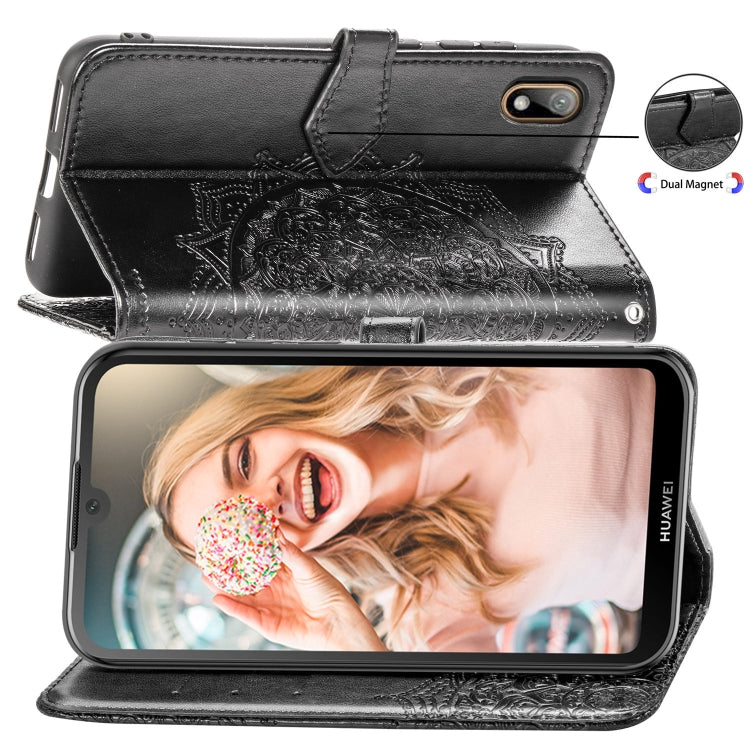 For Huawei Y5 (2019) Halfway Mandala Embossing Pattern Horizontal Flip Leather Case with Holder & Card Slots & Wallet & Lanyard