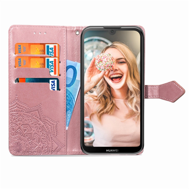 For Huawei Y5 (2019) Halfway Mandala Embossing Pattern Horizontal Flip Leather Case with Holder & Card Slots & Wallet & Lanyard