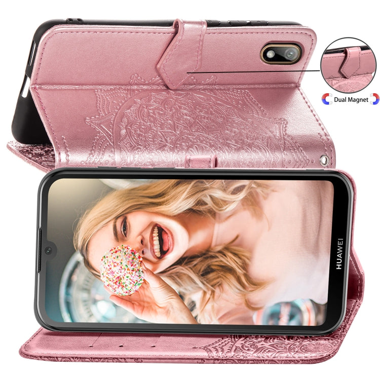 For Huawei Y5 (2019) Halfway Mandala Embossing Pattern Horizontal Flip Leather Case with Holder & Card Slots & Wallet & Lanyard
