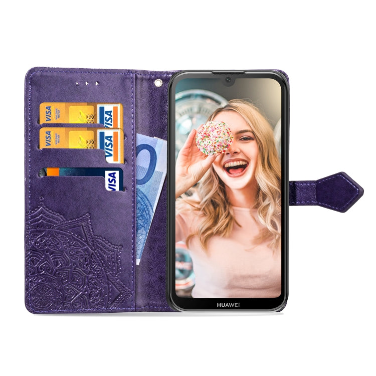 For Huawei Y5 (2019) Halfway Mandala Embossing Pattern Horizontal Flip Leather Case with Holder & Card Slots & Wallet & Lanyard