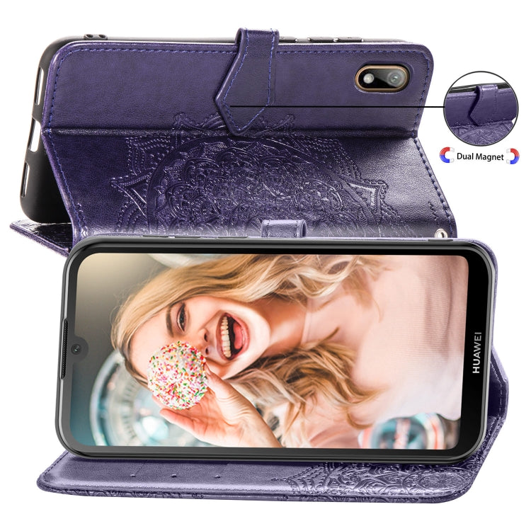 For Huawei Y5 (2019) Halfway Mandala Embossing Pattern Horizontal Flip Leather Case with Holder & Card Slots & Wallet & Lanyard