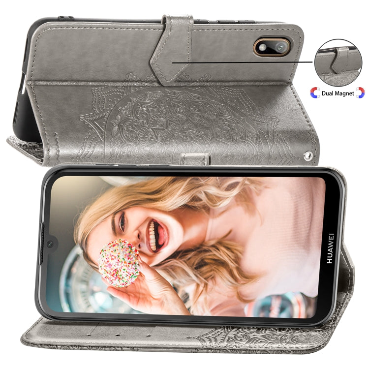 For Huawei Y5 (2019) Halfway Mandala Embossing Pattern Horizontal Flip Leather Case with Holder & Card Slots & Wallet & Lanyard