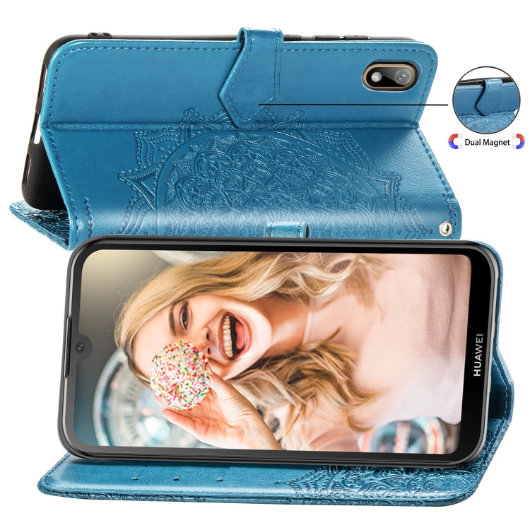 For Huawei Y5 (2019) Halfway Mandala Embossing Pattern Horizontal Flip Leather Case with Holder & Card Slots & Wallet & Lanyard