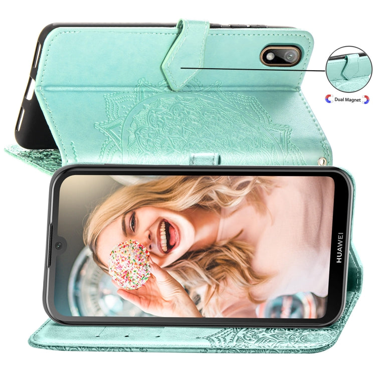 For Huawei Y5 (2019) Halfway Mandala Embossing Pattern Horizontal Flip Leather Case with Holder & Card Slots & Wallet & Lanyard
