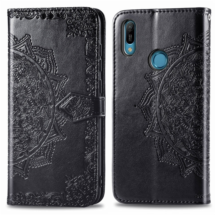 For Huawei Y6 (2019) Halfway Mandala Embossing Pattern Horizontal Flip Leather Case with Holder & Card Slots & Wallet & Lanyard