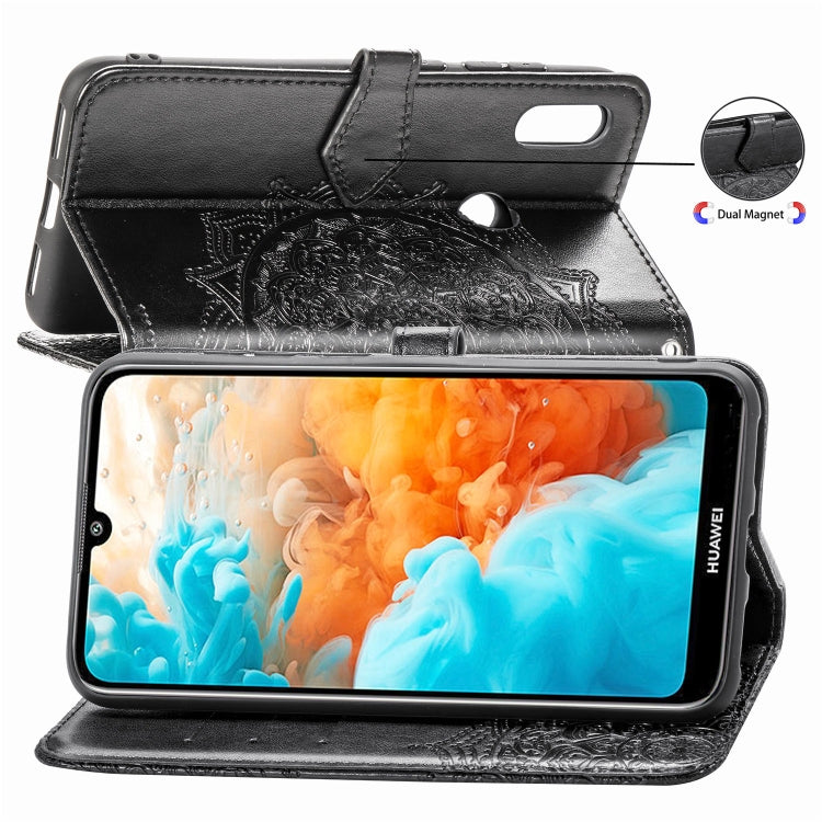 For Huawei Y6 (2019) Halfway Mandala Embossing Pattern Horizontal Flip Leather Case with Holder & Card Slots & Wallet & Lanyard