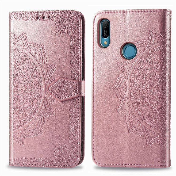 For Huawei Y6 (2019) Halfway Mandala Embossing Pattern Horizontal Flip Leather Case with Holder & Card Slots & Wallet & Lanyard