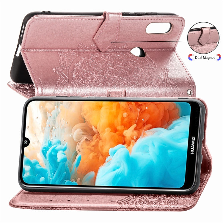 For Huawei Y6 (2019) Halfway Mandala Embossing Pattern Horizontal Flip Leather Case with Holder & Card Slots & Wallet & Lanyard