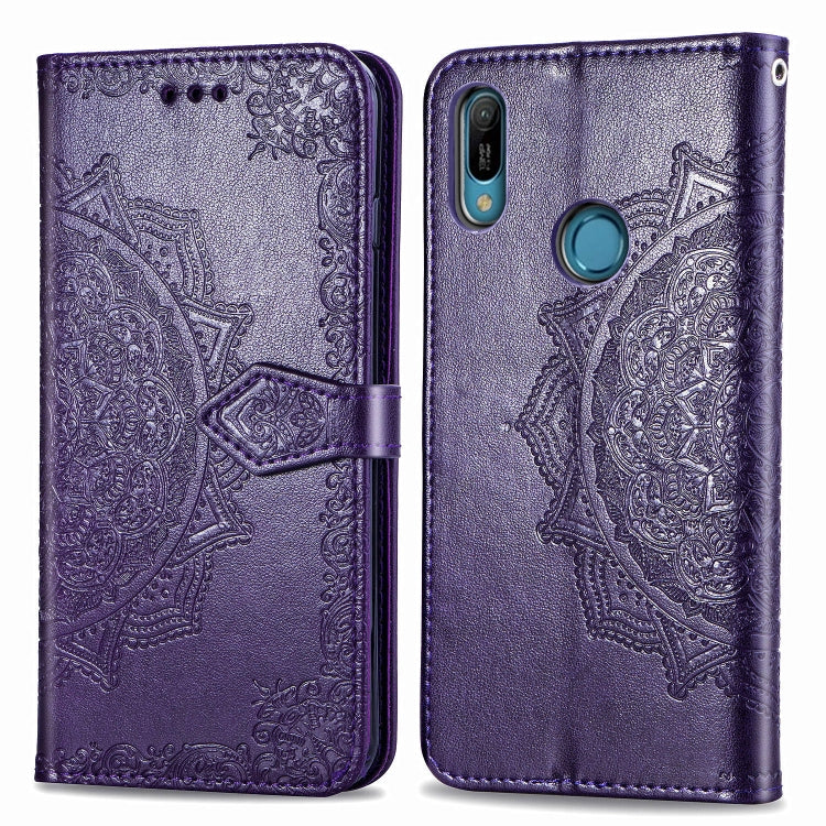 For Huawei Y6 (2019) Halfway Mandala Embossing Pattern Horizontal Flip Leather Case with Holder & Card Slots & Wallet & Lanyard